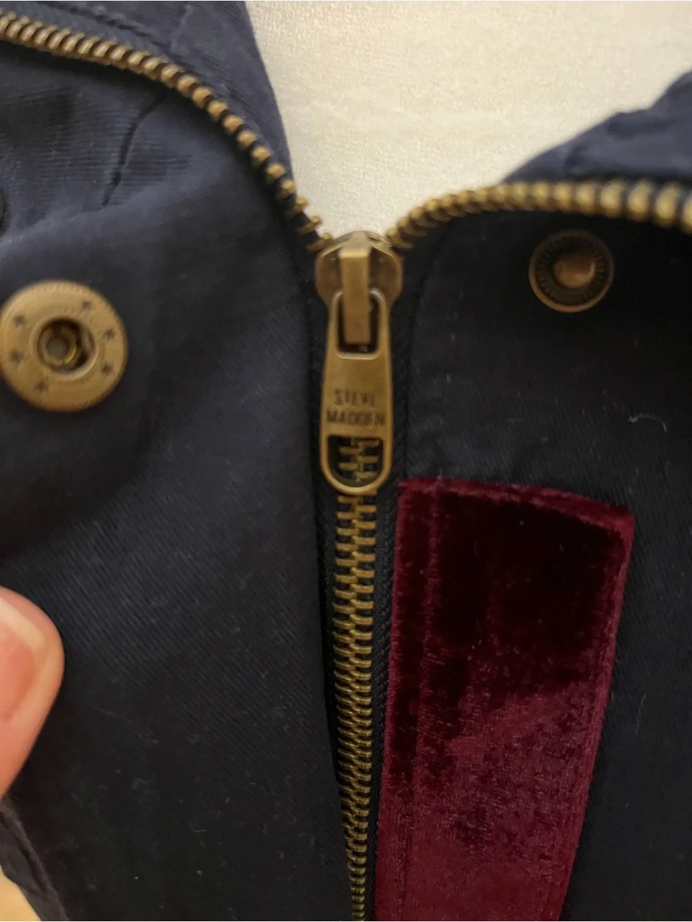Steve Madden Navy Military Jacket with gold accents, women’s size large.